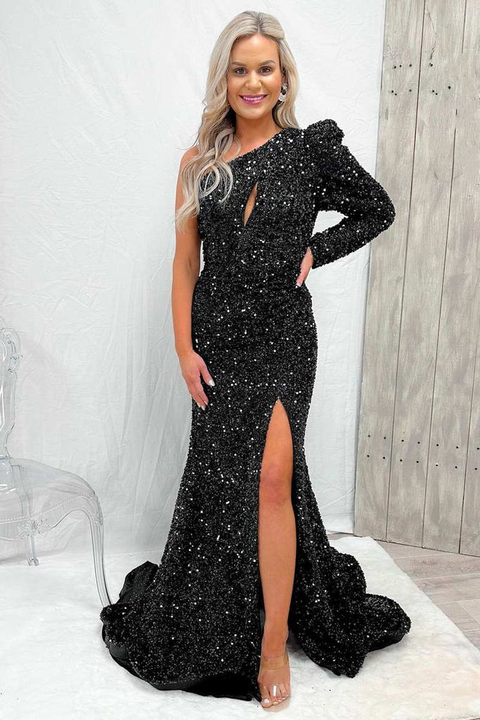 A-Line Tulle Sequin Black Long Prom Dress, Black Sequin Long Formal Dr –  shopluu